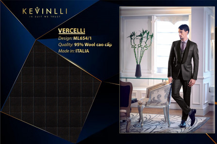 ML654/1 Vercelli CVM - Vải Suit 95% Wool - Xanh đen Caro Trắng Xanh